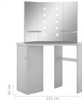 Toaletné Rohový toaletný stolík s LED Dekorhome Biela