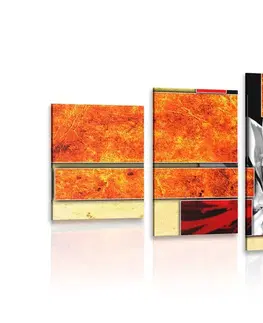Abstraktné obrazy 5-dielny obraz oranžová kvetinová abstrakcia