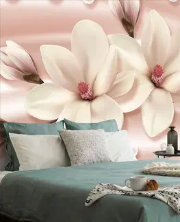 Tapety kvety Tapeta luxusná magnólia s perlami