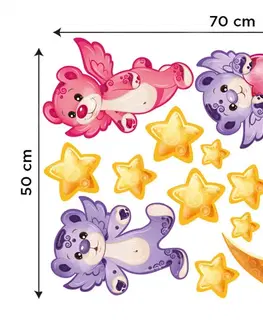 Nálepky pre deti Dekoračné nálepky na stenu ružovo-fialové medvedíky