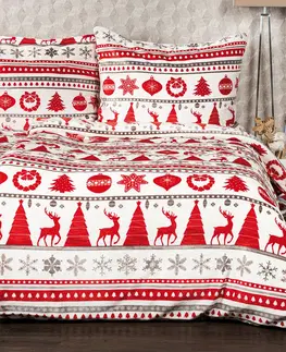 Obliečky 4home Vianočné obliečky mikroflanel Christmas Time červená, 160 x 200 cm, 2 ks 70 x 80 cm