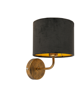 Nastenne lampy Vintage nástenné svietidlo zlaté s čiernym velúrovým odtieňom - matné