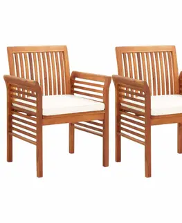 Záhradné kreslá a stoličky Záhradná jedálenská stolička 2 ks akáciové drevo Dekorhome Krémová