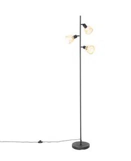 Stojace lampy Orientálna stojaca lampa čierna s bambusovými 3 svetlami - Rayan