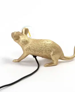 Vnútorné dekoratívne svietidlá SELETTI Stolová LED lampa Mouse Lamp USB ležiaca zlatá