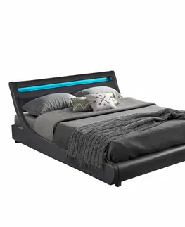 Postele Manželská posteľ s RGB LED osvetlením, čierna, 160x200, FELINA