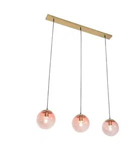 Zavesne lampy Art Deco závesná lampa mosadz s ružovým sklom 3-svetlá - Pallon Mezzi