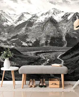 Čiernobiele tapety Fototapeta horská panoráma v čiernobielom