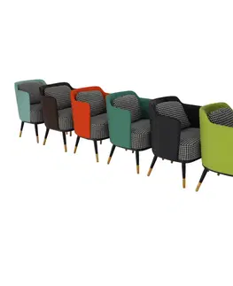 Stoličky Dizajnové kreslo, čiernobiely vzor/hnedá ekokoža, EMREN