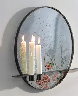 Zrkadlá Zrkadlo so stojanom na 2 sviečky, patinované, čierny kovový rám, HAREO TYP 1