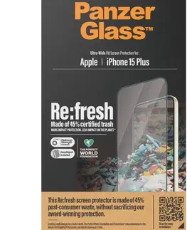 Ochranné fólie pre mobilné telefóny Ochranné sklo PanzerGlass Re:fresh UWF s aplikátorom pre Apple iPhone 15 Plus, čierna 2823