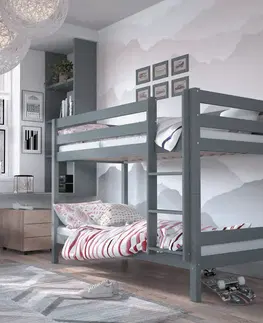 Postele Poschodová posteľ, masívne drevo, sivá, OLAF