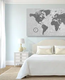 Obrazy mapy Obraz mapa sveta s kompasom v retro štýle v čiernobielom prevedení