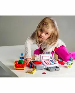 Drevené hračky Teddies Pokladňa digitálna 30 cm s doplnkami, so zvukom a svetlom, na batérie