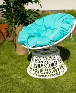 Záhradné stoličky a kreslá Otočné kreslo s vankúšom, biela/petrolejová modrá, TRISS