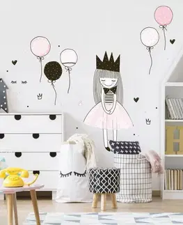 Nálepky na stenu Nálepka pre dievčatko - Princezná s balónmi