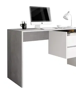 Písacie stoly PC stôl, betón/biely mat, TULIO