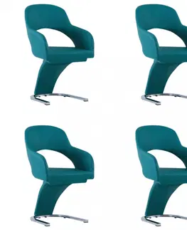 Jedálenské stoličky a kreslá Jedálenská stolička 4 ks umelá koža / chróm Dekorhome Modrá