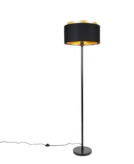 Stojace lampy Moderná stojaca lampa čierna s odtieňom čierna so zlatou - Simplo