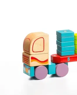 Drevené hračky CUBIKA - 13425 Kamión s geometrickými tvarmi - drevená skladačka 19 dielov