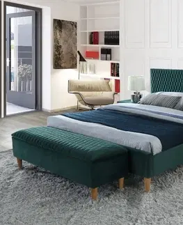 Manželské postele ZORRO čalúnená posteľ 180 x 200 cm, zelená, dub