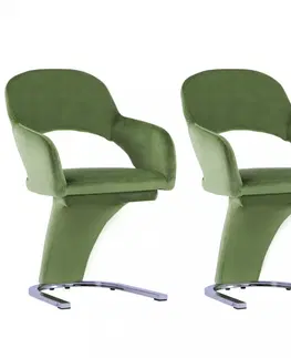 Jedálenské stoličky a kreslá Jedálenská stolička 2 ks zamat / chróm Dekorhome Zelená