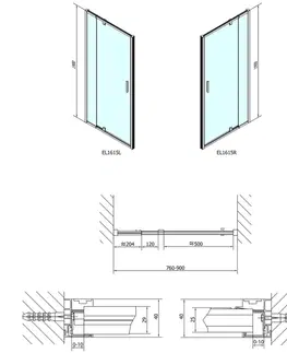 Sprchovacie kúty POLYSAN - EASY LINE otočné sprchové dvere 760-900, číre sklo EL1615