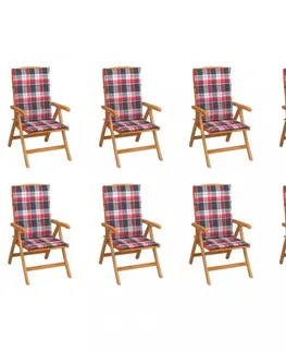 Zahradné stoličky Skladacia záhradná stolička s poduškami 8 ks teak / látka Dekorhome Sivá