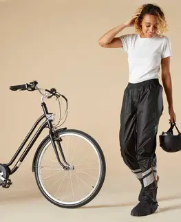 nohavice Dámske vrchné cyklistické nohavice 540 so všitými návlekmi čierne