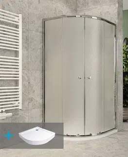 Kúpeľňové batérie MEREO MEREO - Sprchový set z Kory Lite, štvrťkruh, 90 cm, chróm ALU, sklo Grape a vysoké SMC vaničky CK35131ZH