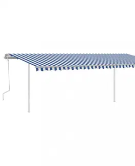 Záhradné markízy Ručne zaťahovacia markíza so stĺpikmi 350x250 cm Dekorhome Biela / modrá