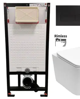 Záchody DEANTE Podstavný rám, pre závesné WC misy + SLIM tlačidlo černé + WC REA Raul Rimless + SEDADLO CST_WC01 N51P RA1