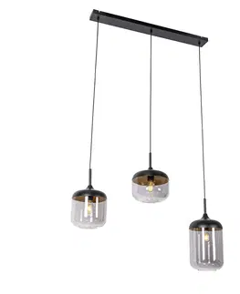 Zavesne lampy Dizajnové závesné svietidlo čierne so zlatým a dymovým sklom 3 svetiel - Kyan