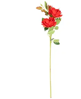 Kvety Umelý zväzok Ruža s dvoma kvetmi a púčikom, červená, 71 cm