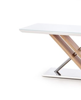 Jedálenské stoly HALMAR Nexus sklenený jedálenský stôl biely lesk / dub sonoma