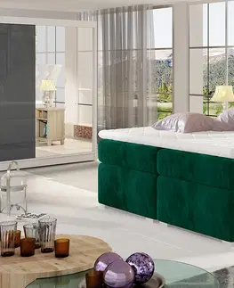 Postele NABBI Beneto 160 čalúnená manželská posteľ s úložným priestorom tmavozelená