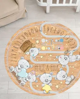 Korkové koberce Okrúhly koberec do detskej izby s macíkmi a abecedou