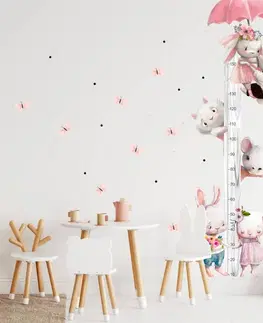 Nálepky na stenu Detský meter na stenu pre dievčatá - Akvarelové zajačiky