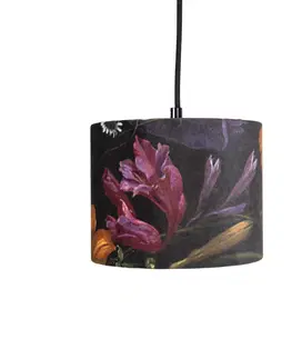 Zavesne lampy Závesná lampa s 3 zamatovými odtieňmi kvetov so zlatou farbou - Cava