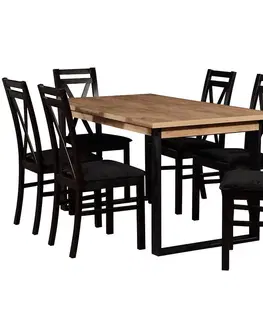 Súpravy stôl a stoličky v podkrovnom štýle Jedálenská zostava Gracja 1+6 st st42 150x85+48 +W114 wotan/cierny