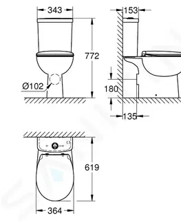 Kúpeľňa GROHE - Bau Ceramic WC kombi set s nádržkou a sedadlom softclose, rimless, alpská biela 39604000