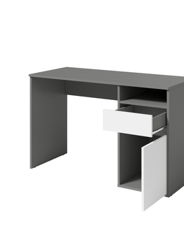 Písacie a pracovné stoly KONDELA Bili pc stôl tmavosivý grafit / biela