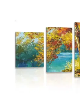 Obrazy prírody a krajiny 5-dielny obraz maľované stromy vo farbách jesene