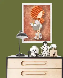 Obrazy do detskej izby Obraz na stenu - Dievča so zajačikmi v košíku