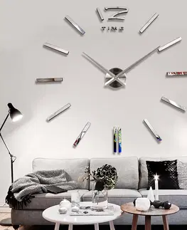 Hodiny 3D Nalepovacie hodiny DIY Clock BIG Time L, Silver 80-130cm
