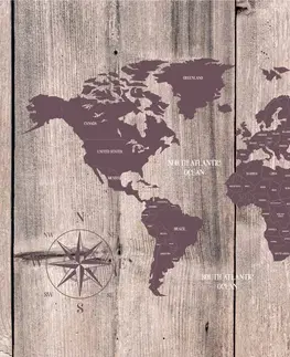 Samolepiace tapety Samolepiaca tapeta hnedo-fialová mapa na drevenom pozadí