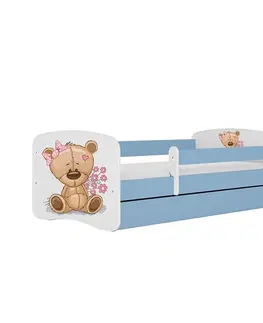 Jednolôžkové postele Detská Posteľ. Babydreams+Sz+M Modrá 70x140 Medveď Kvet