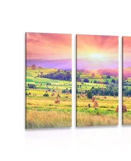 Obrazy prírody a krajiny 5-dielny obraz stohy sena v karpatských horách