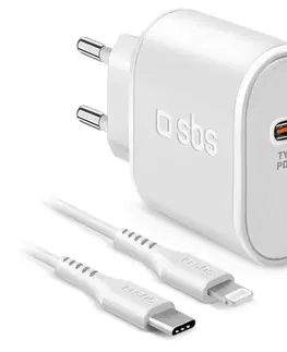 Nabíjačky pre mobilné telefóny SBS Cestovná nabíjacia sada Ultra Fast Charge, USB-C PD 20 W/Lightning, biela TETRKITPD20LIGW