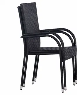 Záhradné kreslá a stoličky Záhradná stohovateľné stoličky 2 ks polyratan Čierna